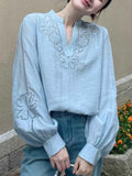 Sharon Loose V-Neck Hollowed Top Flowering Girl