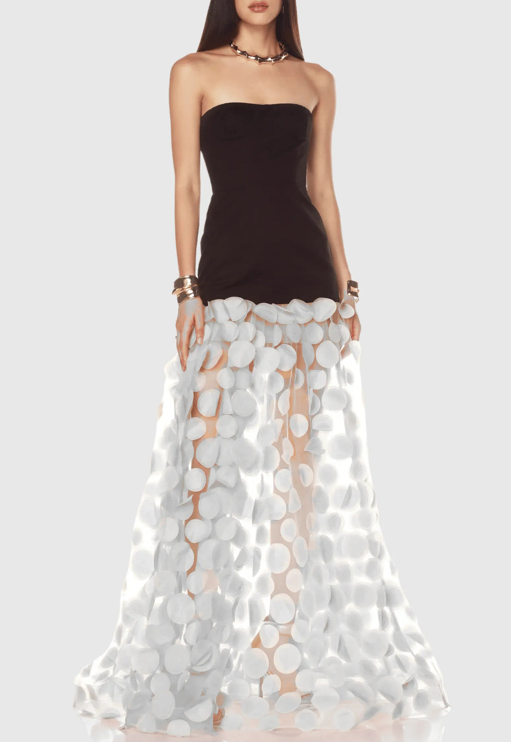 Nodin Strapless Dot Mesh Maxi Dress - White Flowering Girl