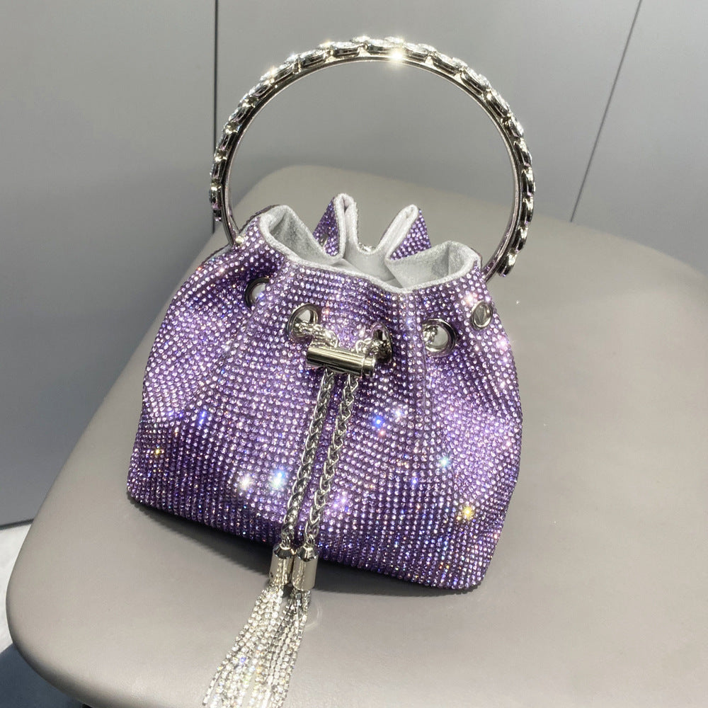 Crystal Embellished Bucket Bag In Purple Flowering Girl
