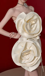 Beige Flower Strapless Bind Mini Dress Flowering Girl