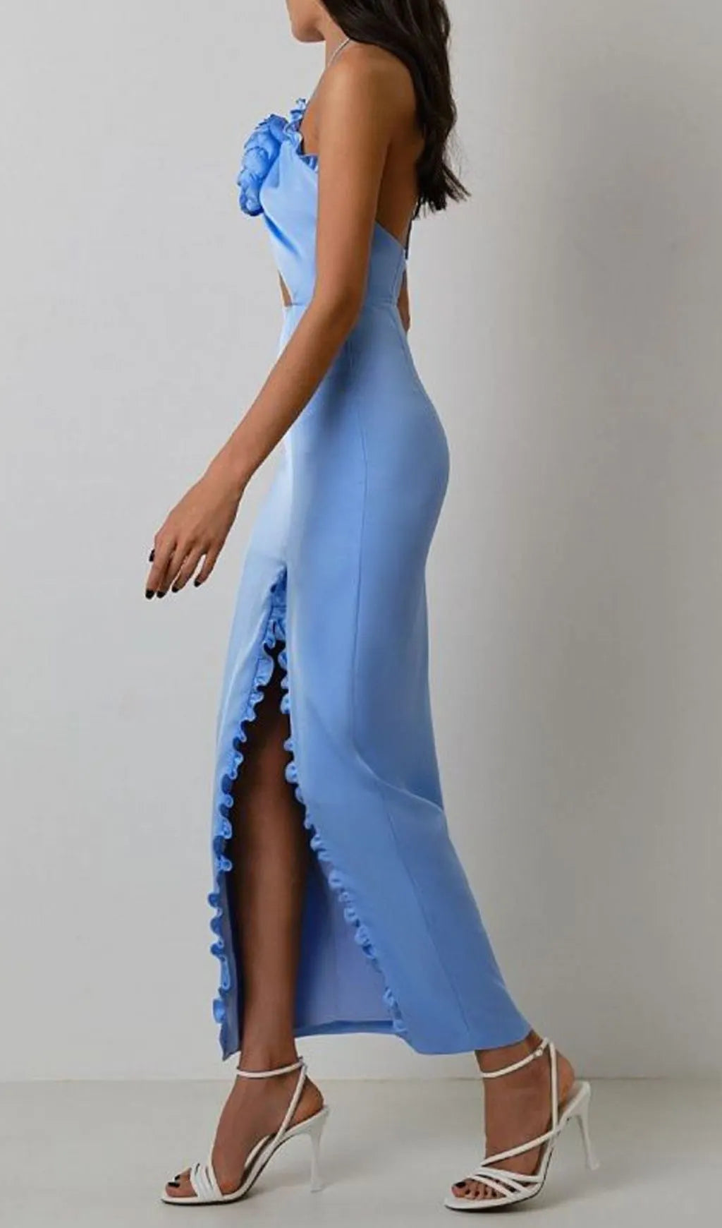 Floral Embellished Slit Midi Dress In Blue Flowering Girl