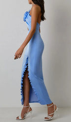 Floral Embellished Slit Midi Dress In Blue Flowering Girl