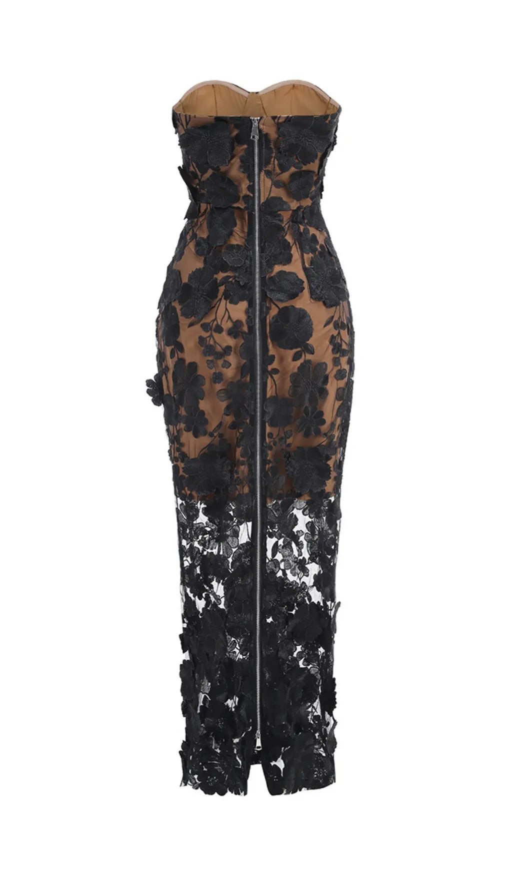 Decla Black Strapless Flower Maxi Dress Flowering Girl