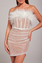 Strapless Sequin Feather Mini Dress Flowering Girl