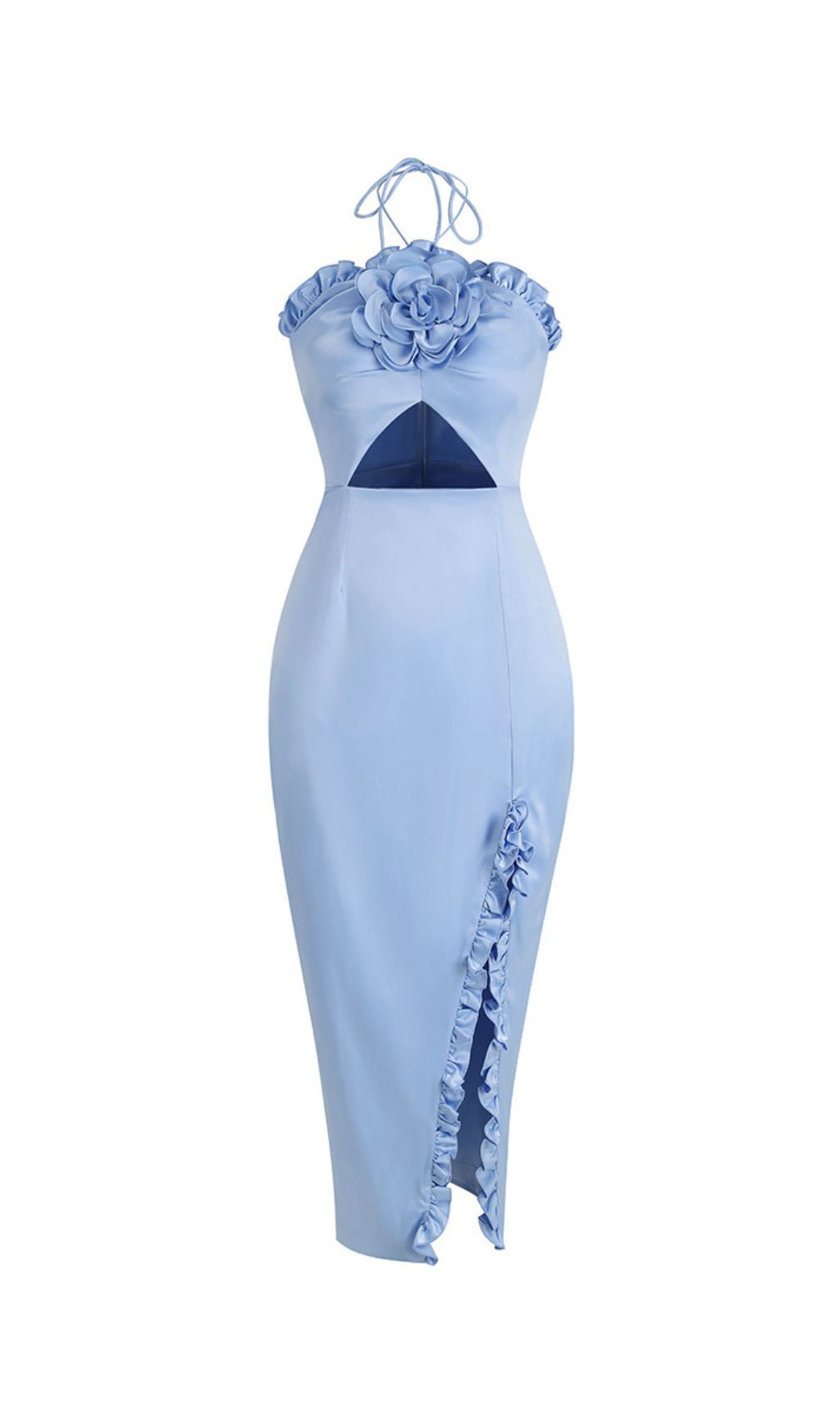 Floral Embellished Slit Midi Dress In Blue Flowering Girl