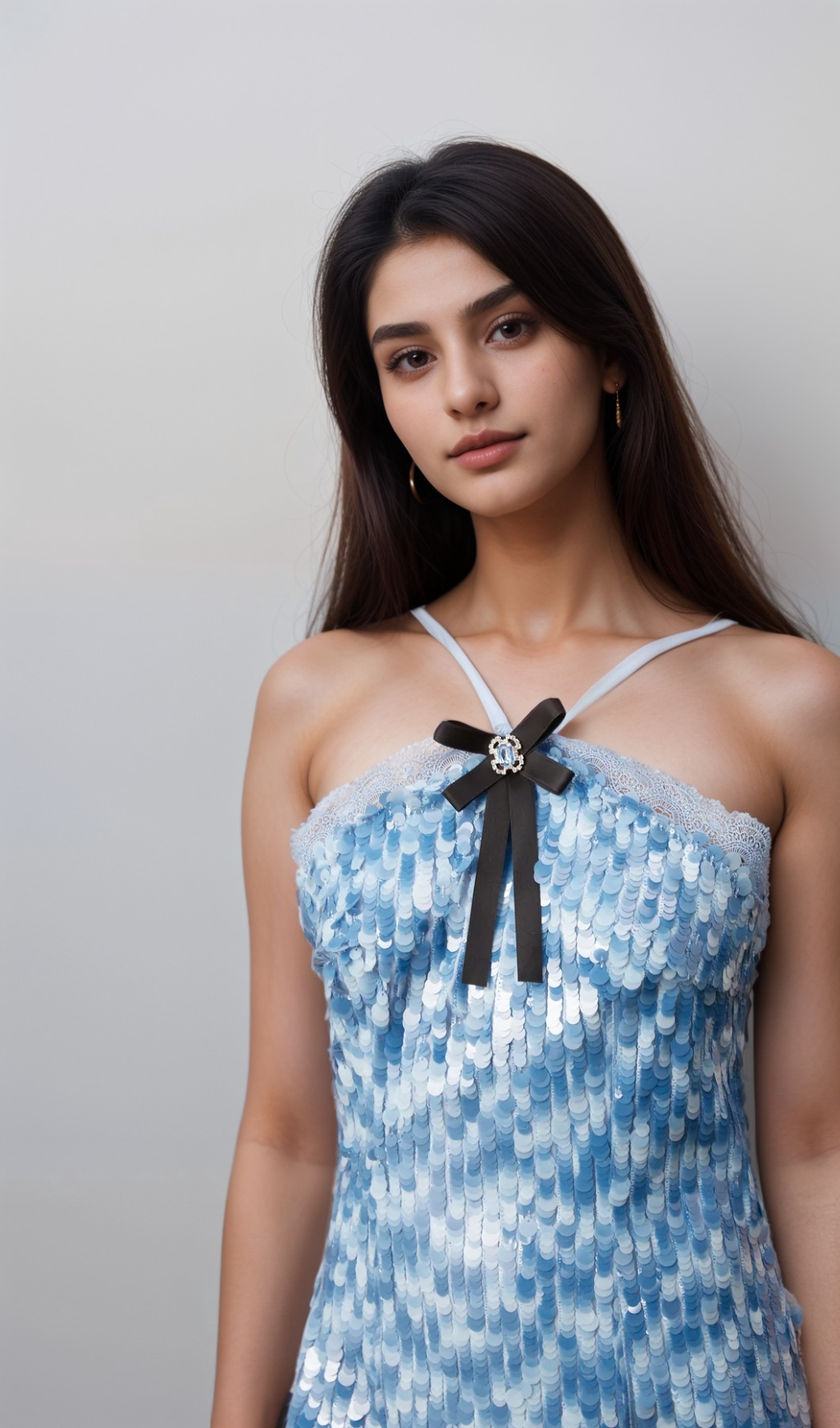 Victoire blue halterneck sequined mini dress Flowering Girl