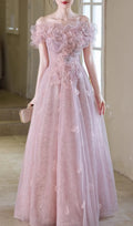 Hanne Pink Flower Off-Shoulder Maxi Dress Flowering Girl