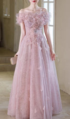 Hanne Pink Flower Off-Shoulder Maxi Dress Flowering Girl