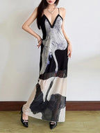 Meryem Spaghetti Swan Printed Maxi Dress Flowering Girl