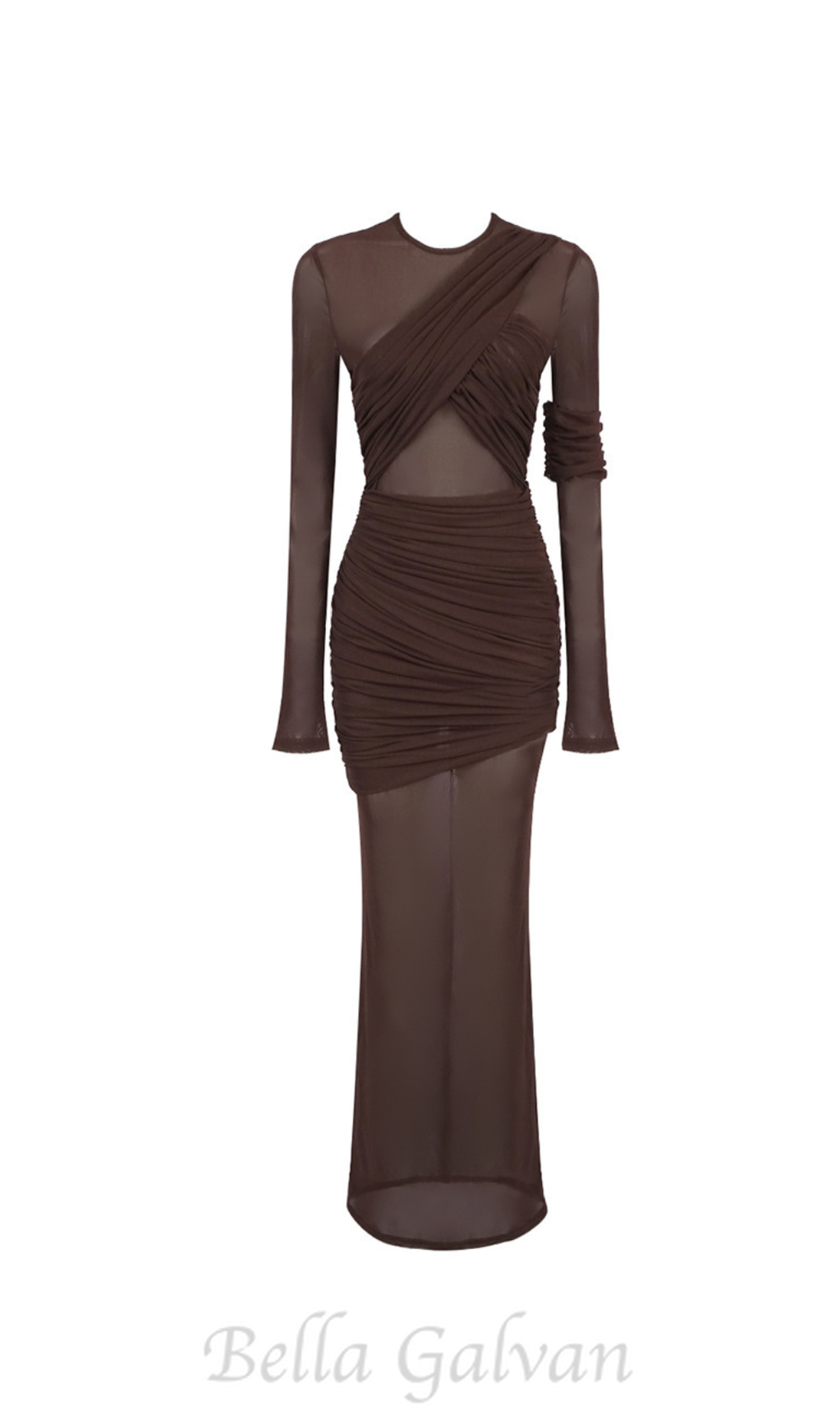 long sleeve mesh insert draped maxi dress Flowering Girl