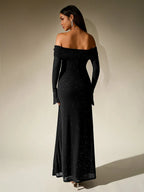 Off Shoulder Flounce Sleeve Mesh Sequin Dress Flowering Girl
