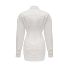 White Long Sleeve Corset Shirt Twist Wrap Mini Dress Flowering Girl