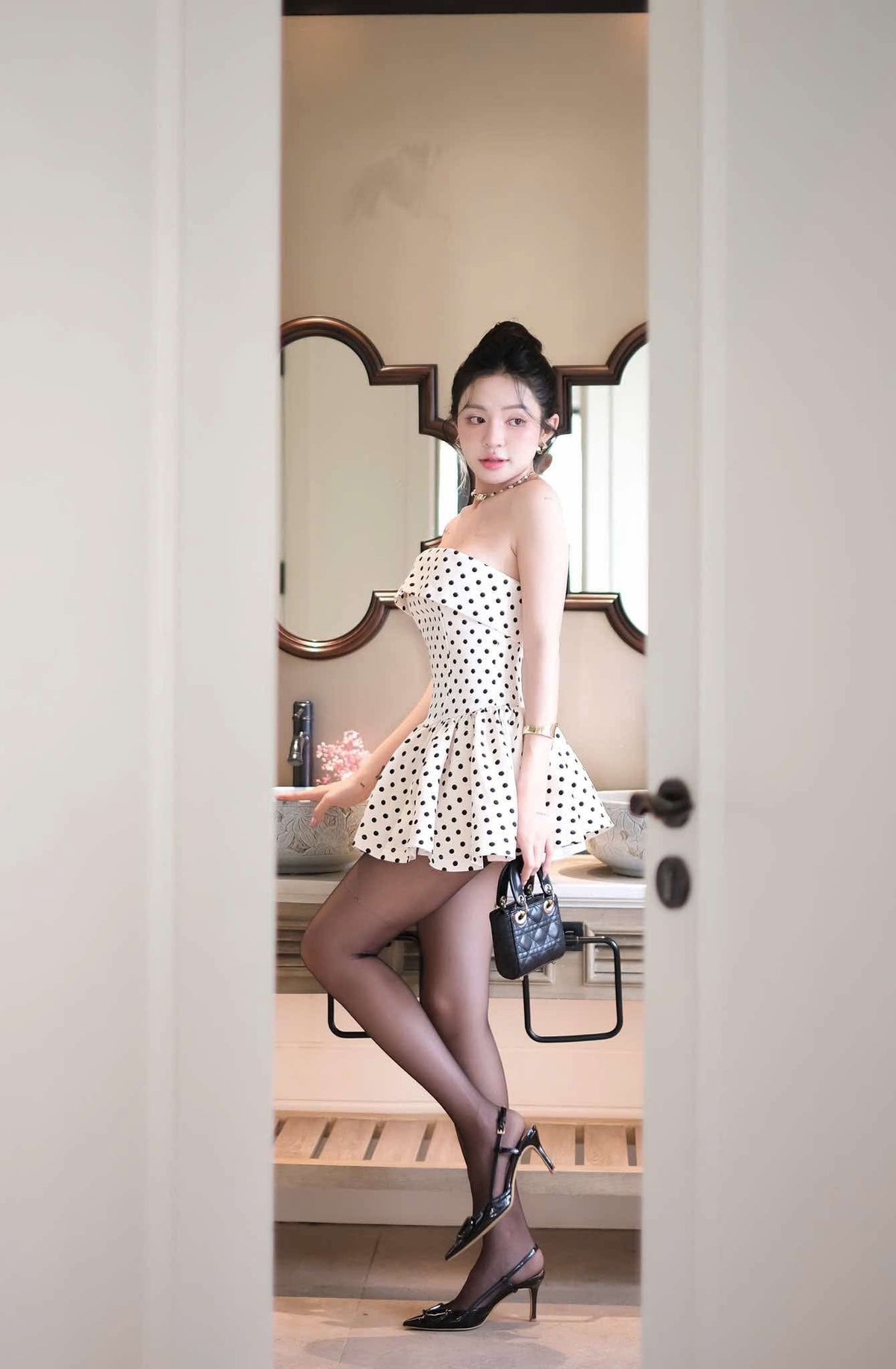 Lumi Dot Strapless Mini Dress Flowering Girl