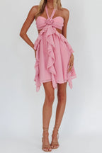 Pink Halter Ruffled Mini Dress Flowering Girl