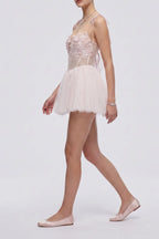 Tie Strap 3D Floral Mesh Corset Tulle Mini Dress Flowering Girl