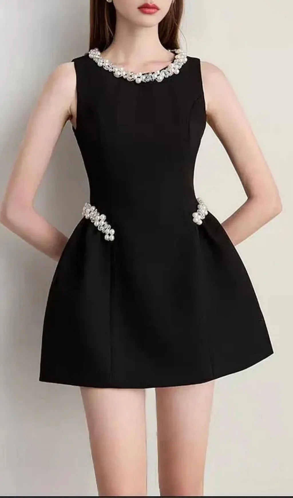 Alani Pearl Embellished Sleeveless Mini Dress - Black Flowering Girl
