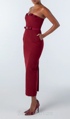 demi bow strapless midi dress in merlot Flowering Girl