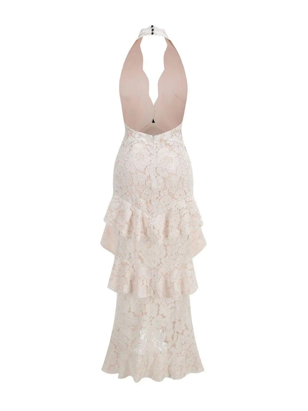 Masha White Halter Lace Layered Maxi Dress Flowering Girl
