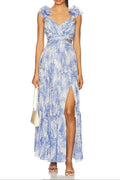 v -neck floral print cutout maxi dress in blue Flowering Girl
