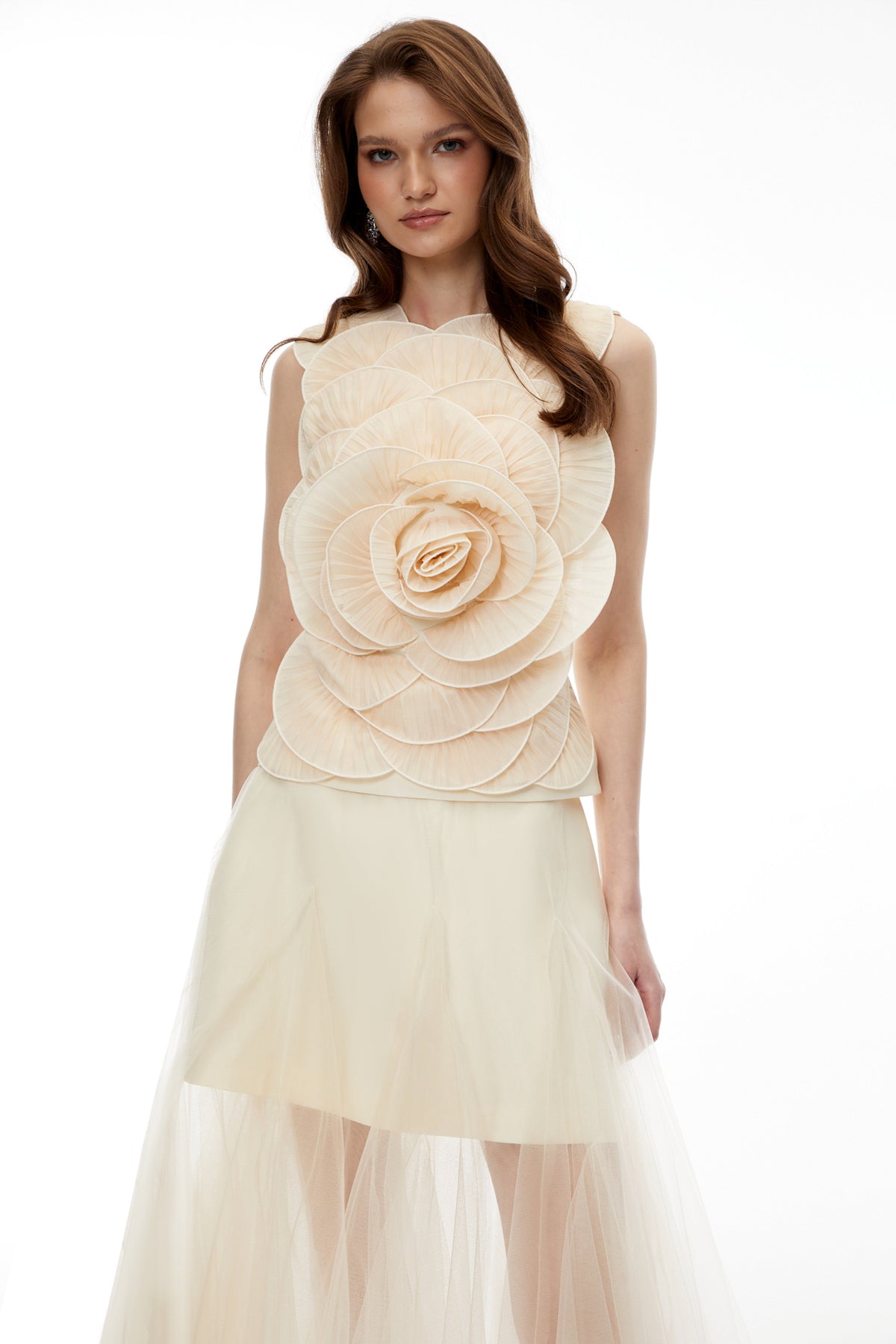 Karima Neutral 3D Petal Top & Skirt Set Flowering Girl
