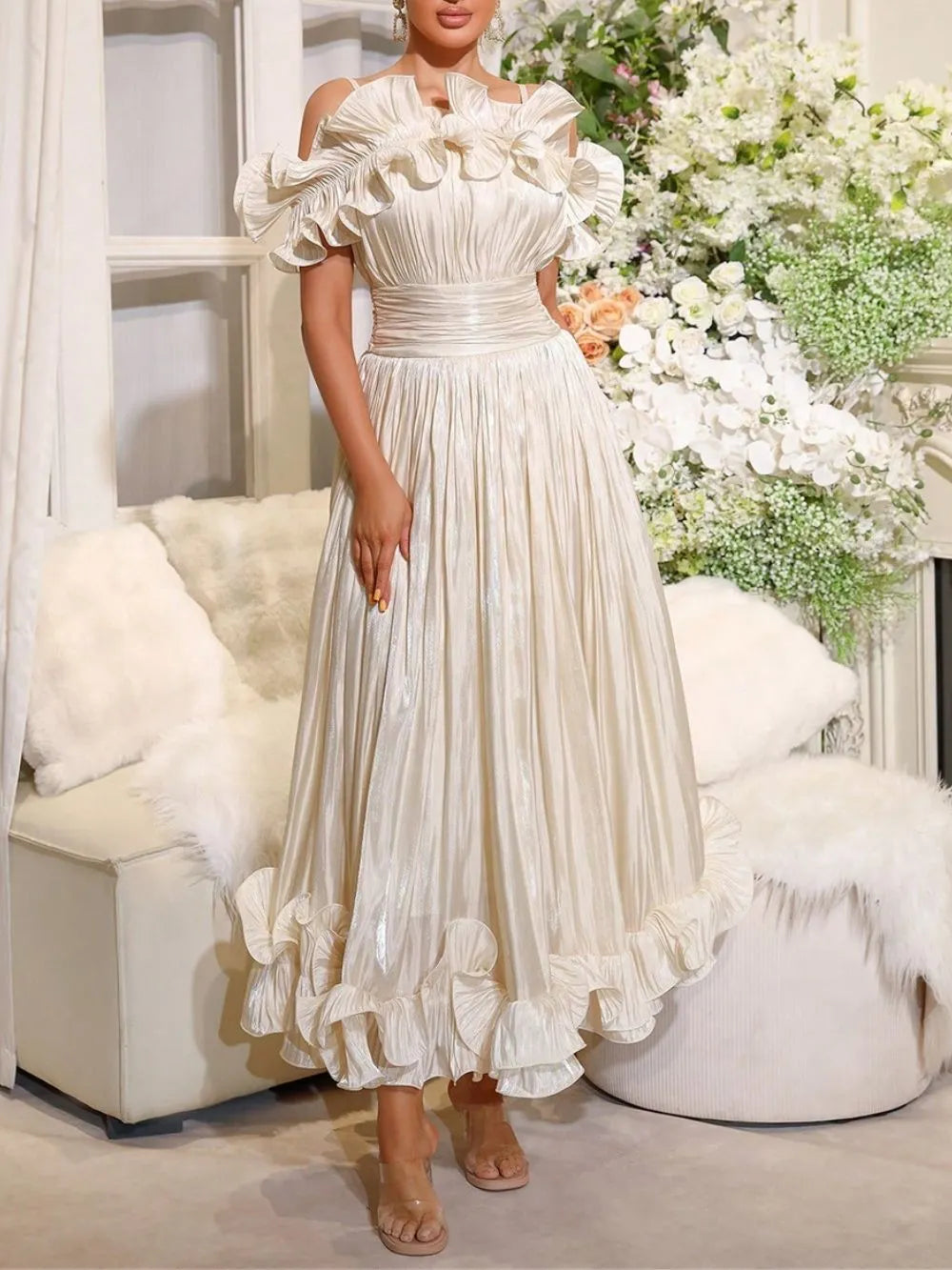 Mako Strappy Ruffle Maxi Dress Flowering Girl