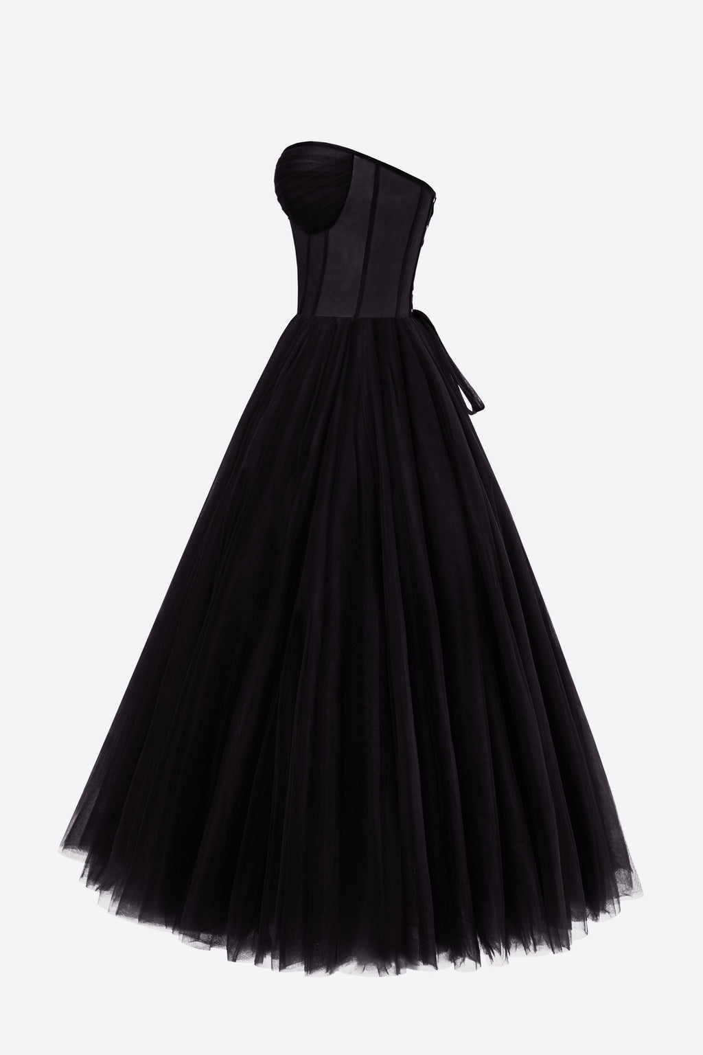 Black Strapless Puffy Midi Tulle Dress Flowering Girl