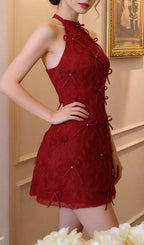 Kanon Red Halter Bow Mini Dress Flowering Girl