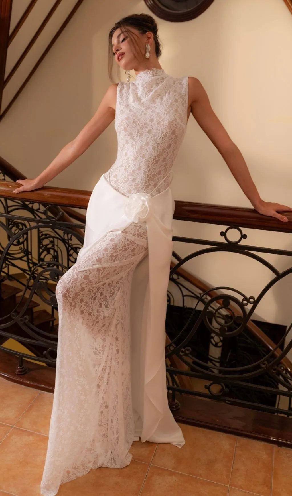 Jazmín White Lace Flower Maxi Dress Flowering Girl