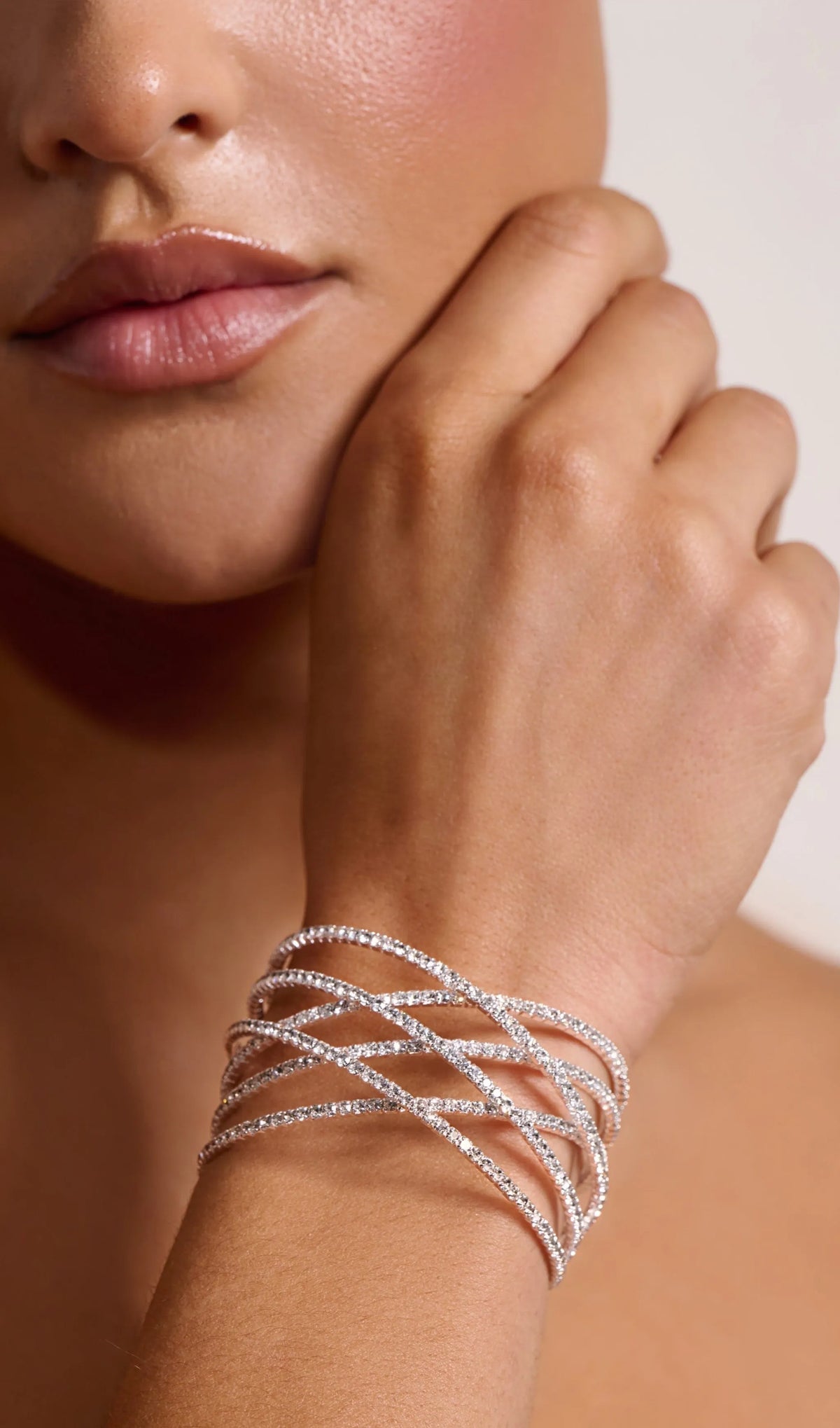 Silver Diamante Layered Cuff Bracelet Flowering Girl
