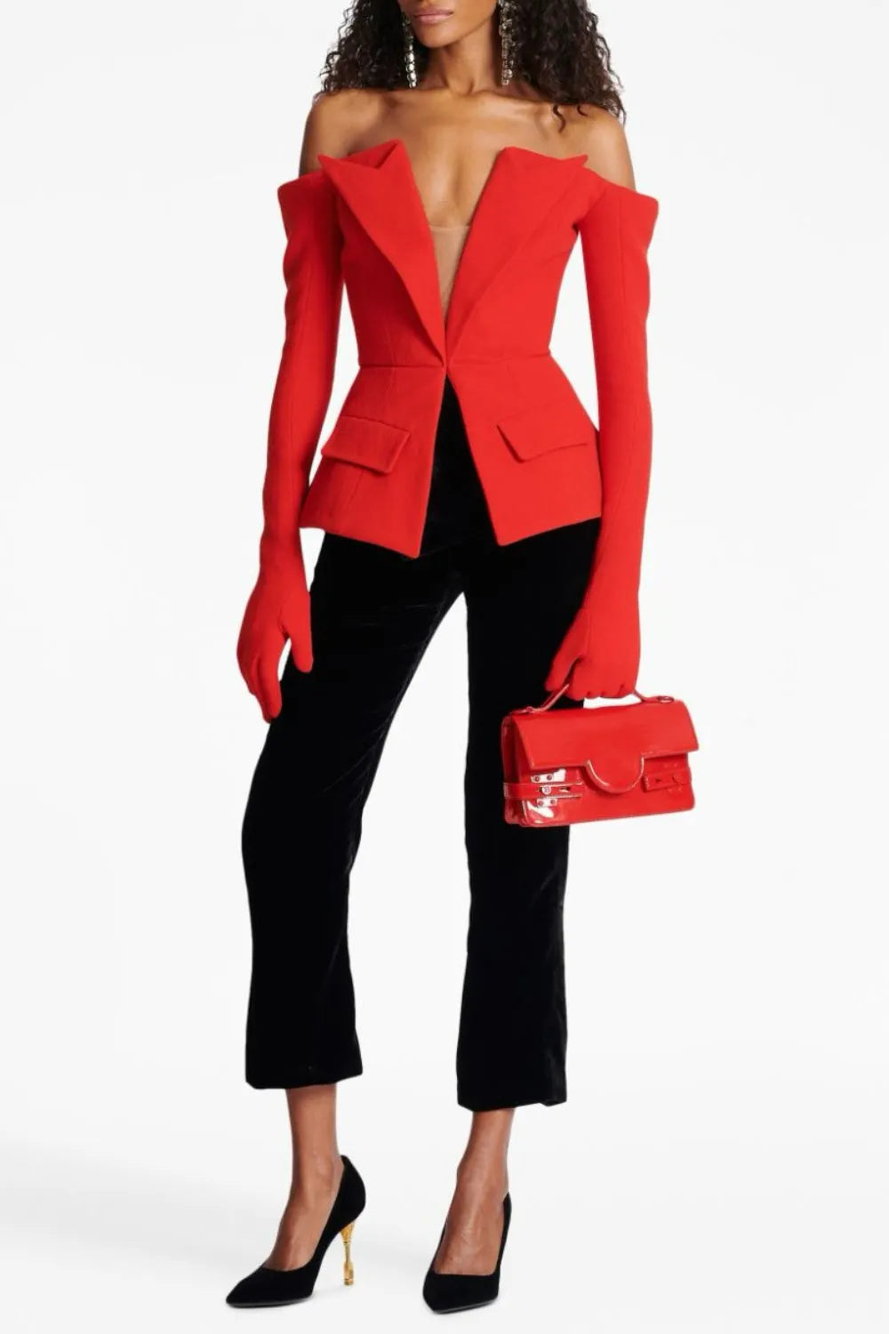 Coretta Off Shoulder V-Neck Blazer Flowering Girl