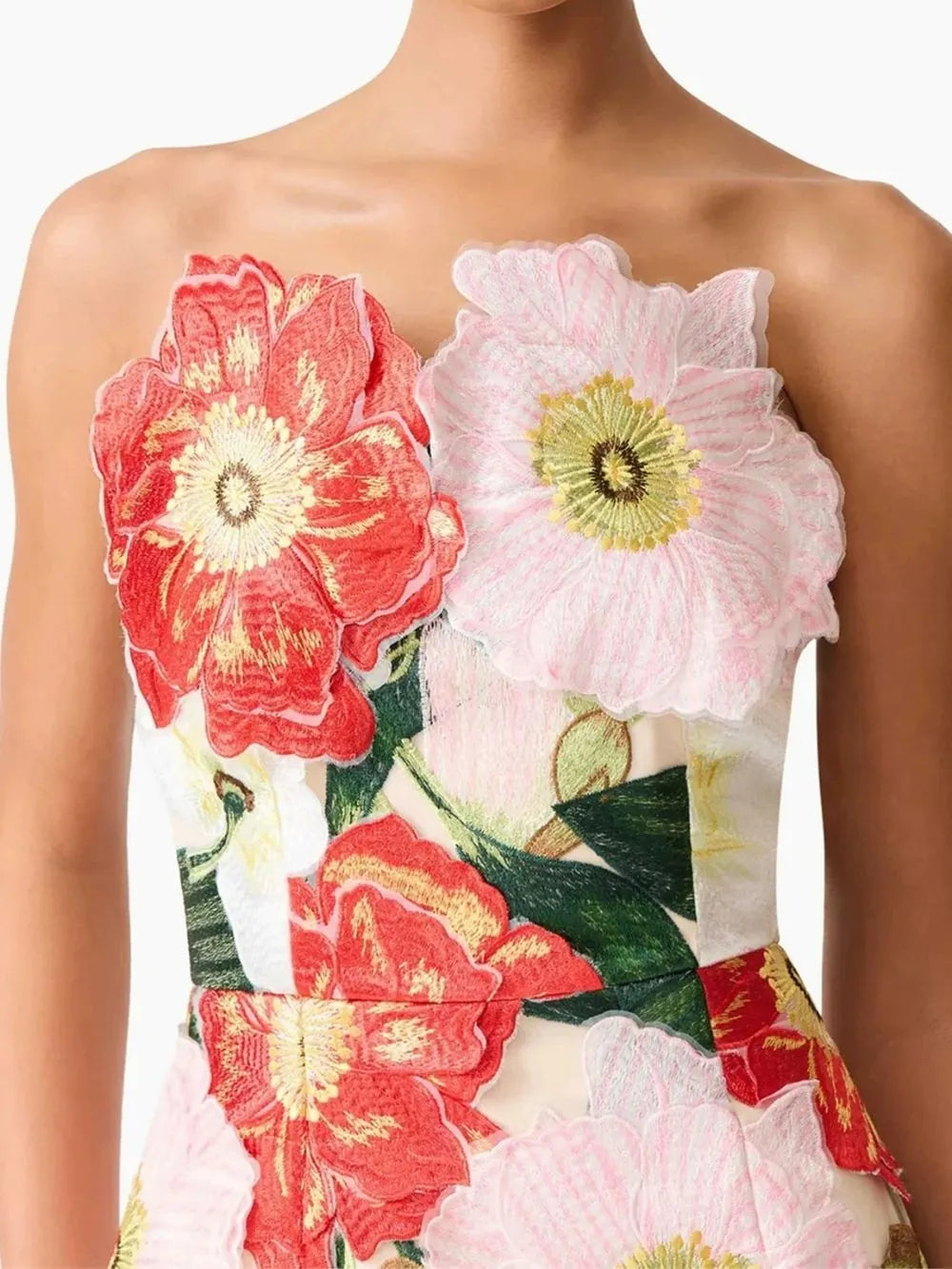 Masaye Strapless Flower Embroidery Midi Dress Flowering Girl