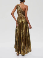Galena One Shoulder Pleated Metallic Dress Flowering Girl