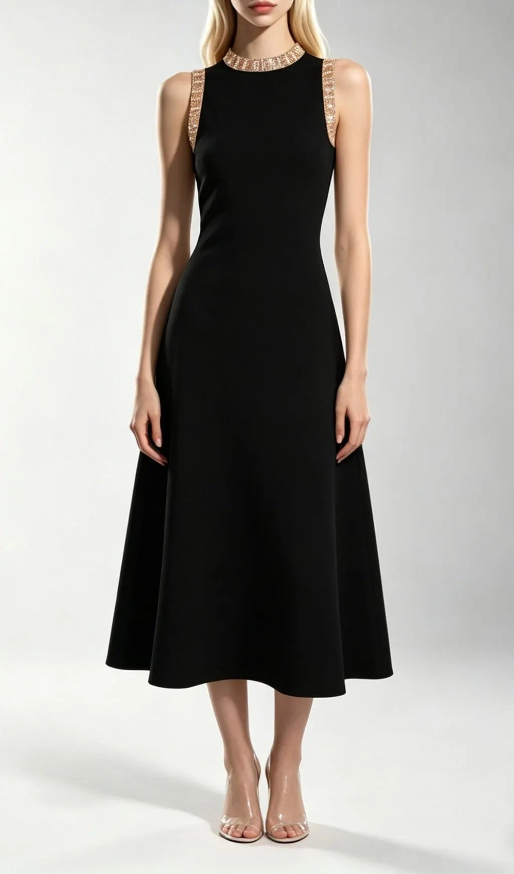 Kimberlina Black Sleeveless Beaded Knit Midi Dress Flowering Girl