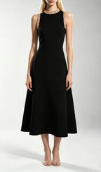 Kimberlina Black Sleeveless Beaded Knit Midi Dress Flowering Girl