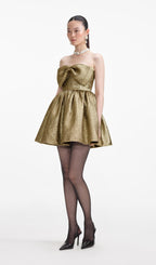 Gold Metallic Jacquard Mini Dress Flowering Girl