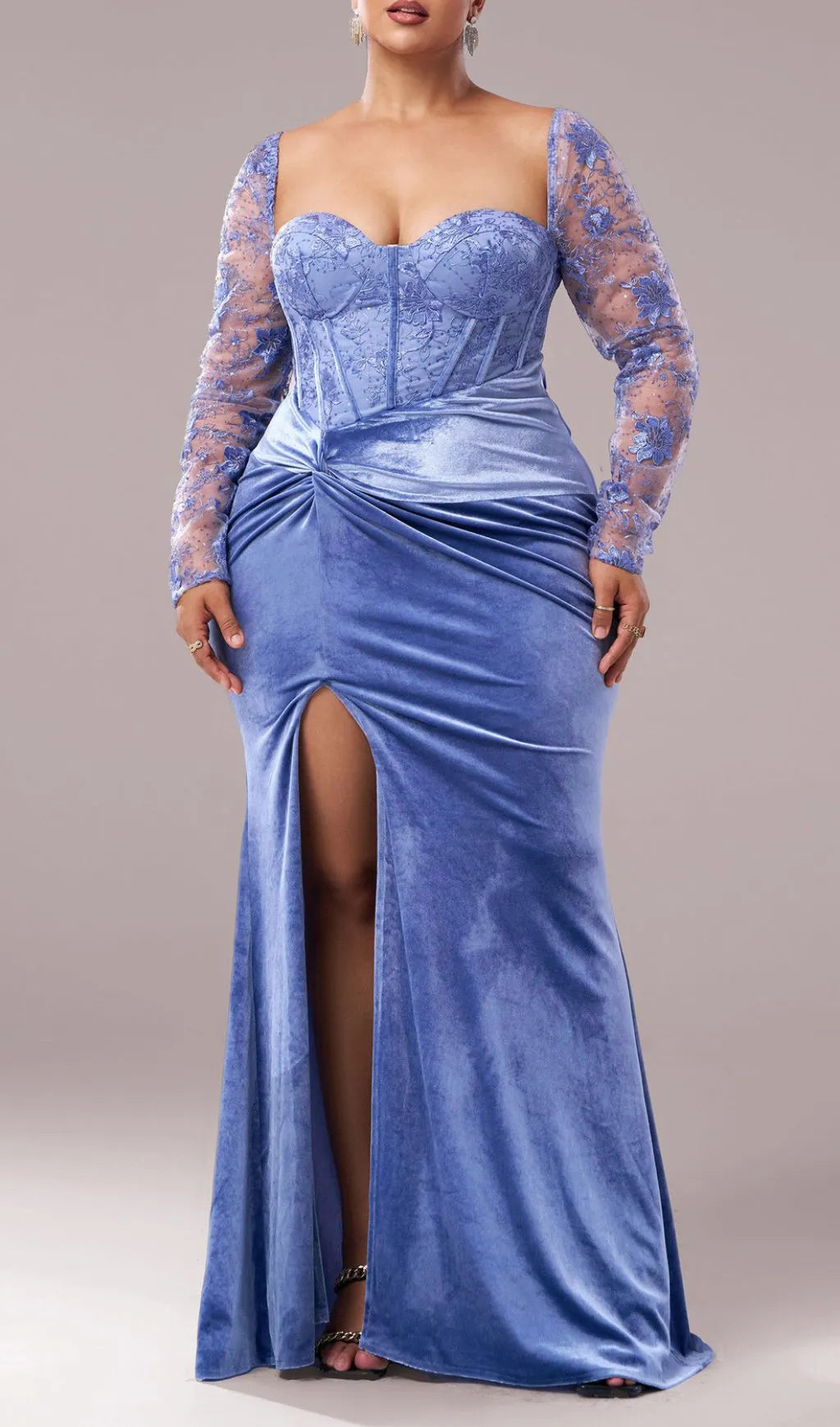 Jaan Blue Long Sleeve Plus Size Maxi Dress Flowering Girl