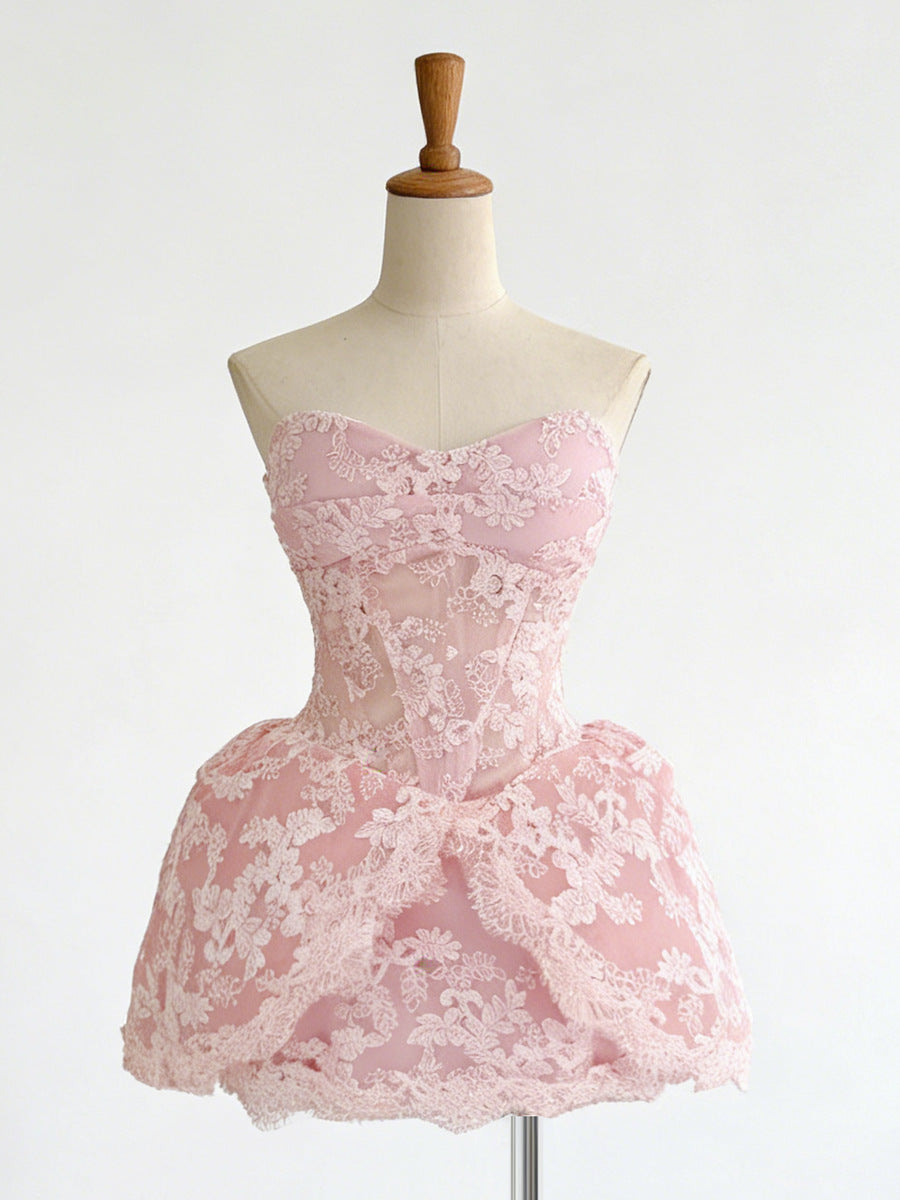 Lace Embroidered Bandeau Sleeveless Dress Flowering Girl