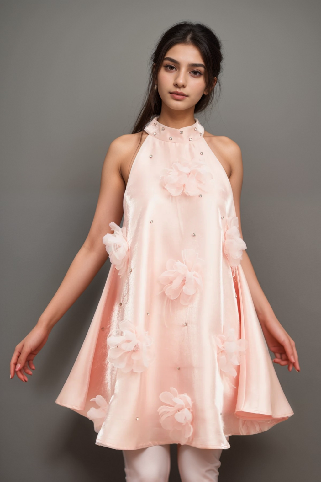 Quella Pink Flower Sleeveless A-Line Mini Dress Flowering Girl