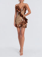 Granny Spaghetti Leaf Rhinestone Mini Dress Flowering Girl