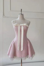 Tweed Bow Mini Dress In Pink Flowering Girl