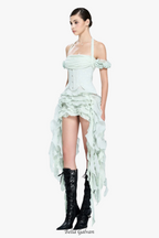 elva halter three-dimensional flower irregular tassel mini dress in mint Flowering Girl