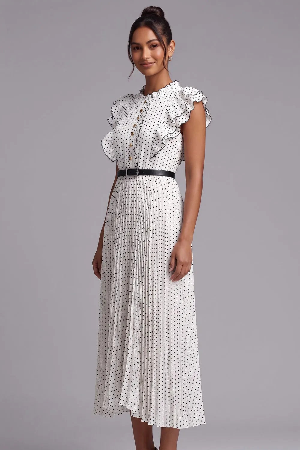 Polka Dot Ruffle Sleeve Midi Dress Flowering Girl