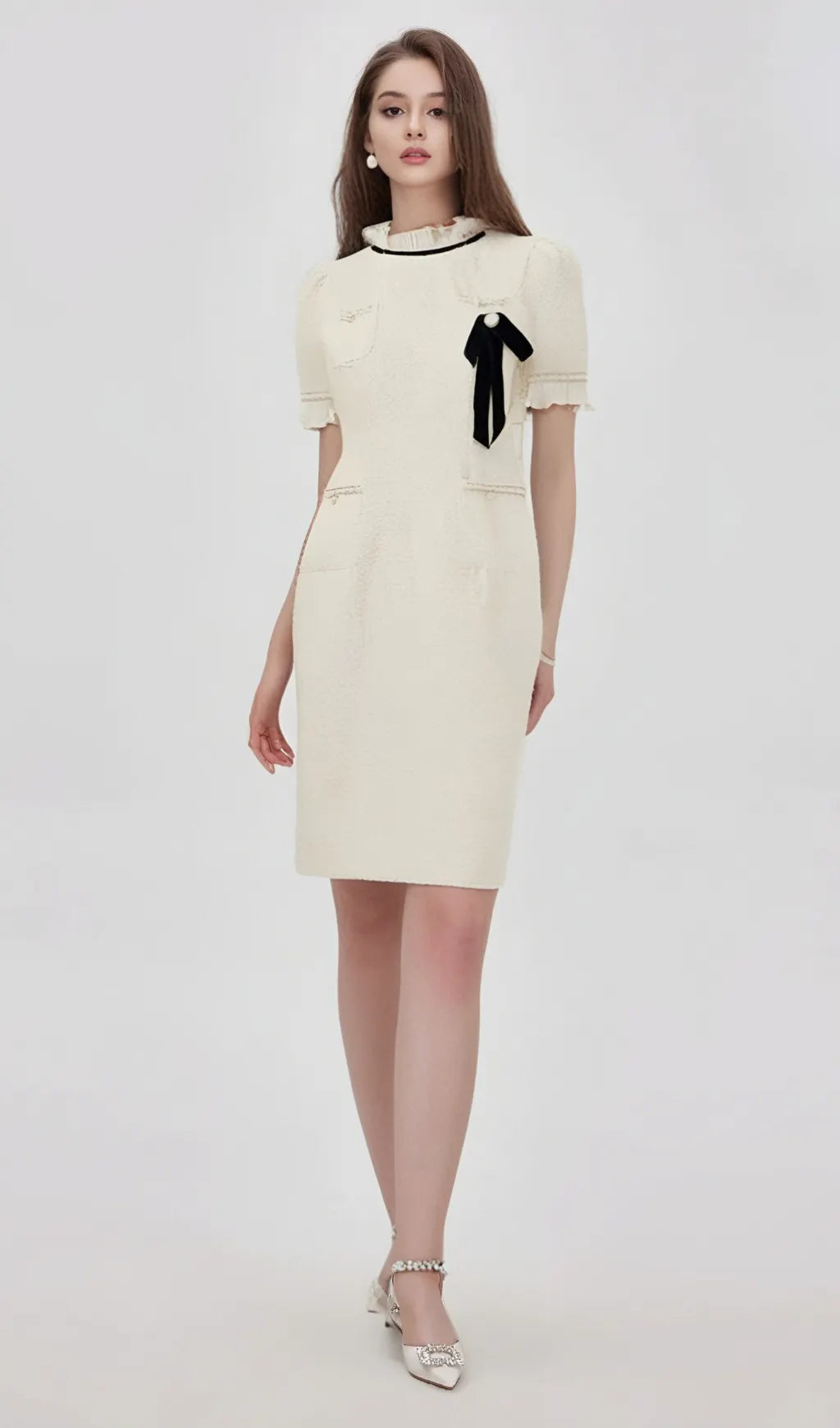 Hélène faux-pearl frilled midi dress Flowering Girl