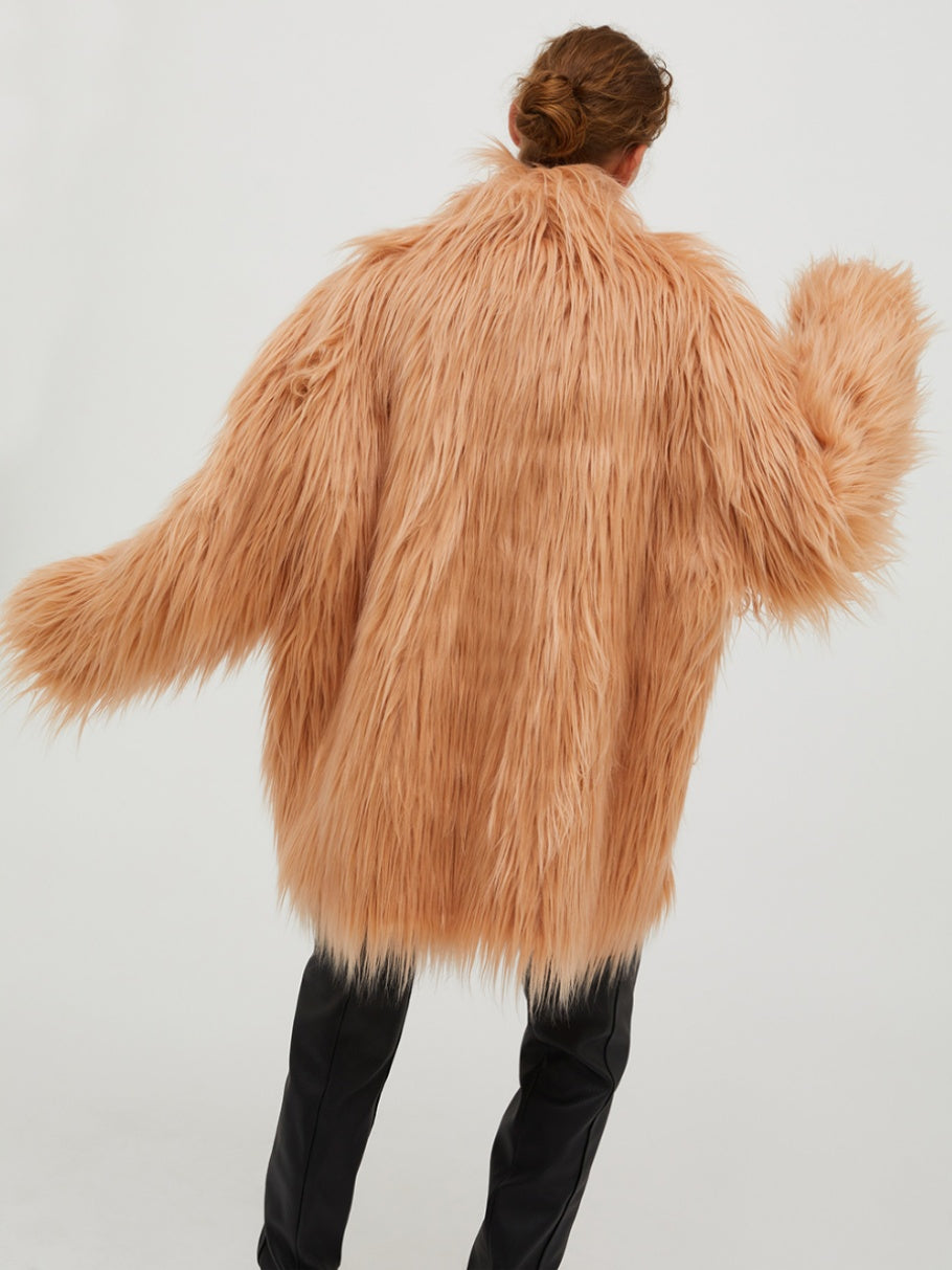 Nude Pink Fur Coat Flowering Girl