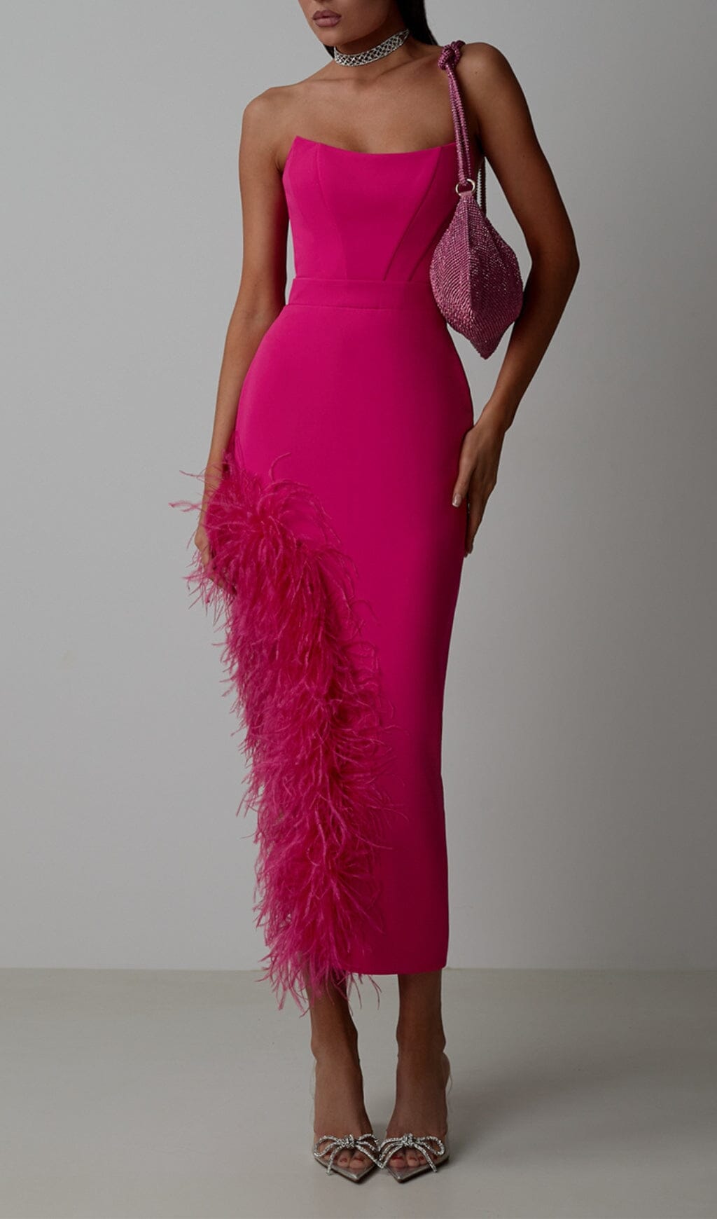 Feather High-Low Dress In Pink Flowering Girl