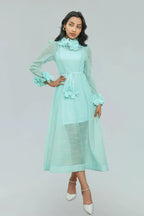 vicky flower embellished lace midi dress in green Flowering Girl
