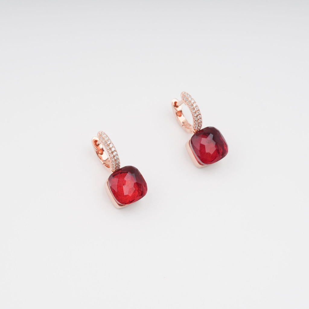 Aava Red Cushion Cut Gemstone Hoop Sterling Silver Earrings Flowering Girl