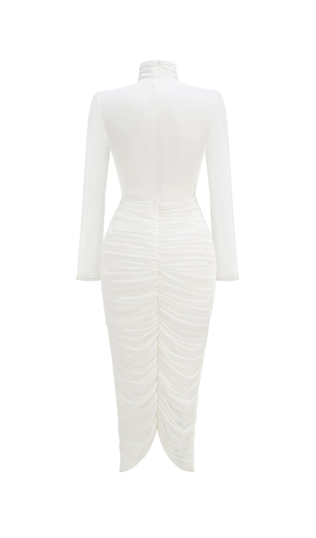 Jabbar White Ruched Long Sleeve Midi Dress Flowering Girl
