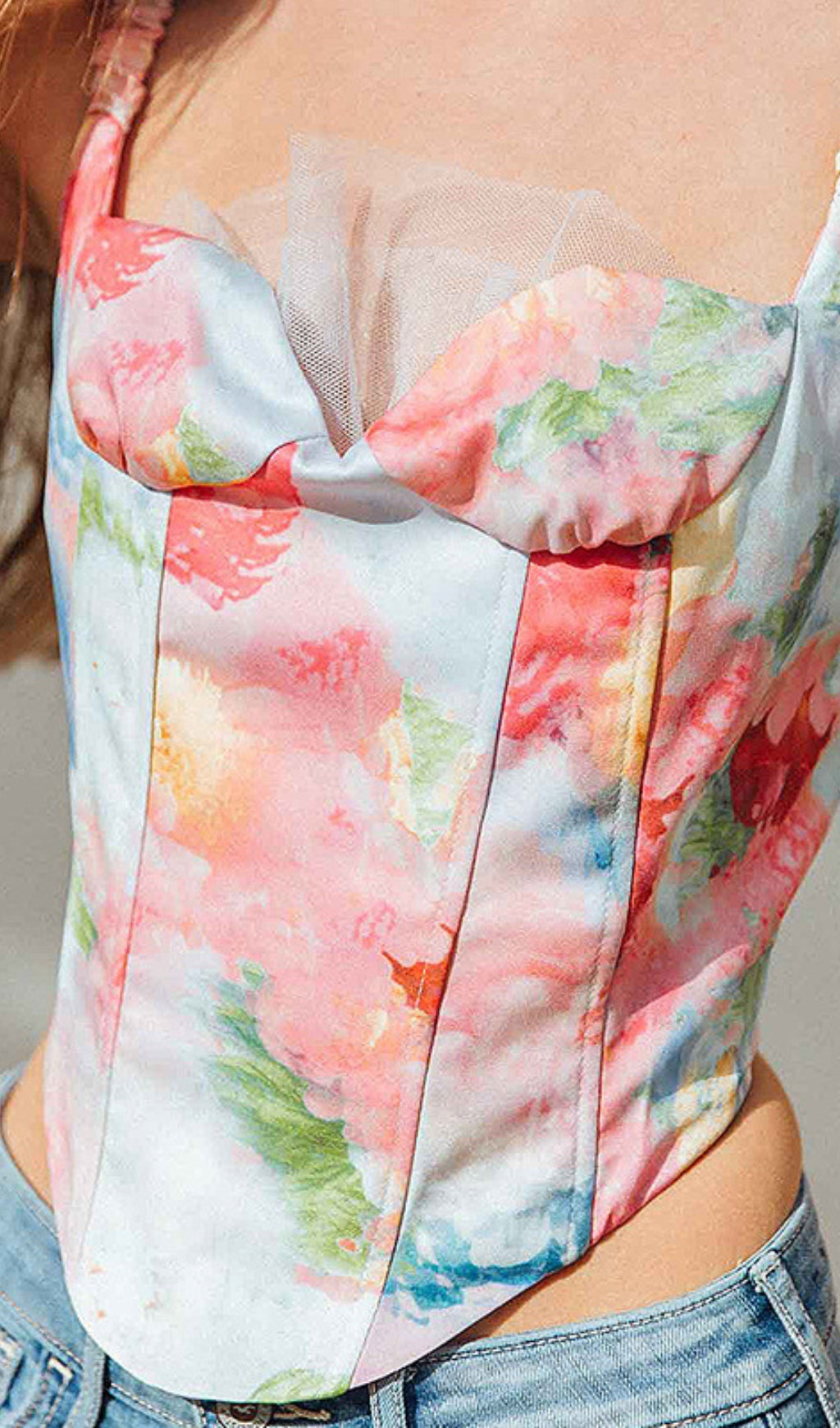 Deborah Printed Corset Mesh Top Flowering Girl
