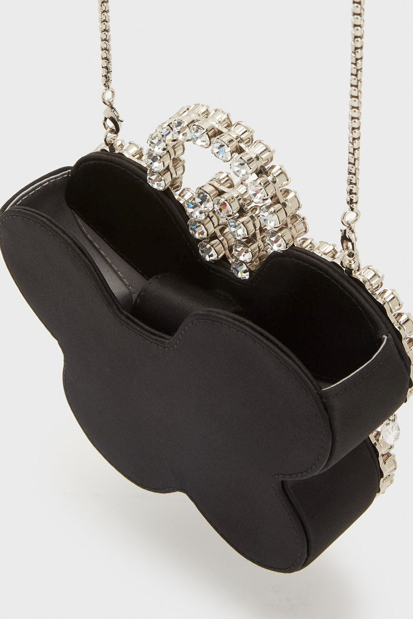 Elysa Flower Diamante Satin Clutch - Black Flowering Girl